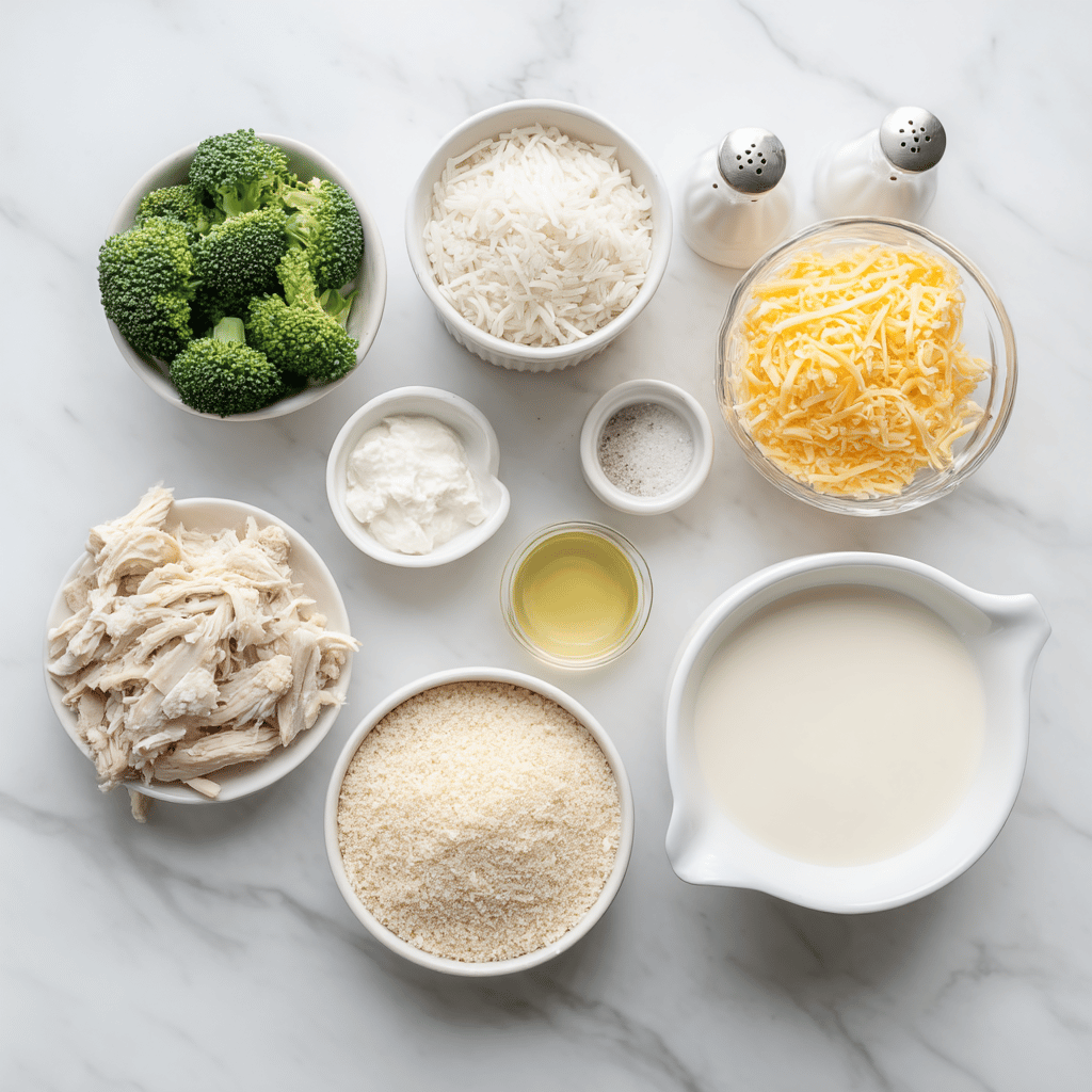 Ingredients for Minute Cheesy Chicken & Broccoli Skillet Casserole