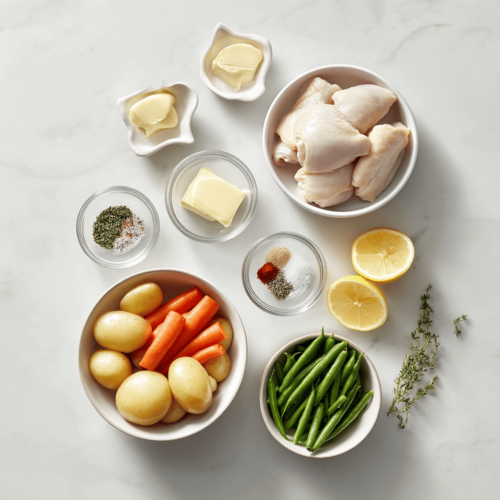 Ingredients for Warm & Cozy One-Pan Garlic Butter Chicken and Veggies